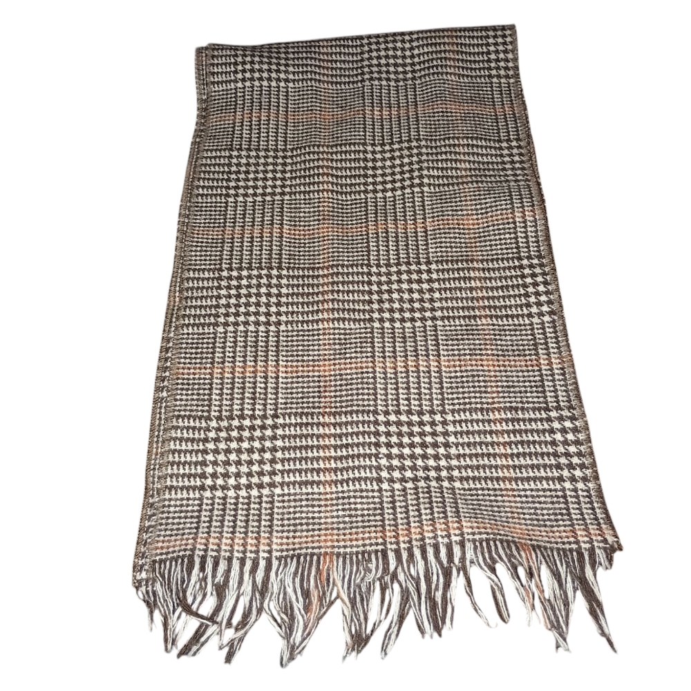Unbranded Men’s Houndstooth Brown Orange Fringe Winter Scarf